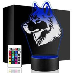 LAMPKA NOCNA LED PIES HUSKY PIESEK 3D + PILOT prezent URODZINY statuetka