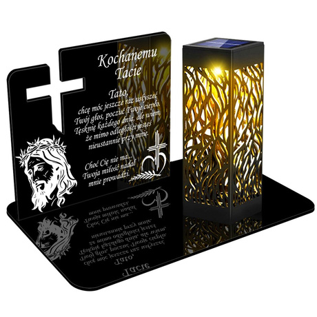 ZNICZ SOLARNY LED WIECZNY PODSTAWKA NA CMENTARZ GRÓB lampka Krzyż 3D DLA TATY