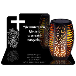 ZNICZ SOLARNY LED WIECZNY PODSTAWKA NA CMENTARZ GRÓB Krzyż EFEKT PŁOMIENIA