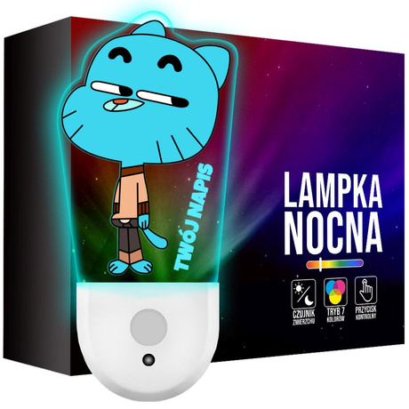 Lampka Nocna LED dla Dziecka GUMBALL WATTERSON kontaktu gniazdka CZUJNIK