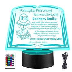 LAMPKA NOCNA LED PREZENT NA KOMUNIĘ ŚWIĘTĄ KOMUNIA PAMIĄTKA STATUETKA obraz