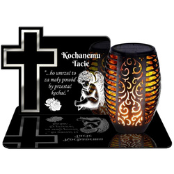 ZNICZ SOLARNY LED WIECZNY PODSTAWKA NA CMENTARZ GRÓB Krzyż EFEKT PŁOMIENIA DLA TATY