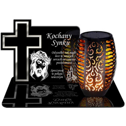 ZNICZ SOLARNY LED WIECZNY PODSTAWKA NA CMENTARZ GRÓB Krzyż EFEKT PŁOMIENIA DLA SYNA