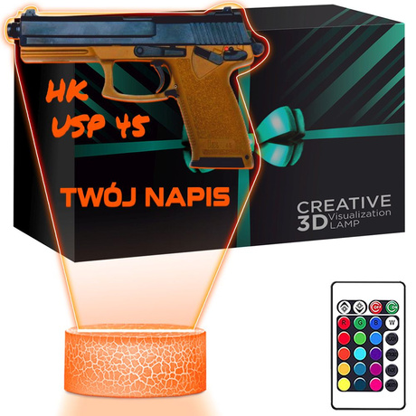 LAMPKA NOCNA LED 3D KARABIN BROŃ PISTOLET HK prezent dla dziecka URODZINY statuetka + pilot