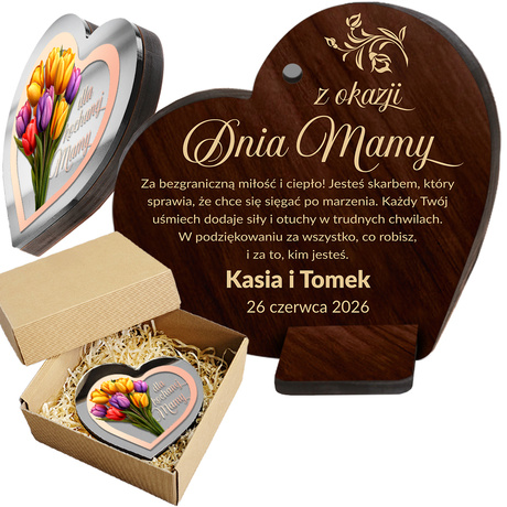 Dzień Matki Mamy prezent upominek OBRAZEK SERCE Kwiaty Z GRAWEREM statuetka