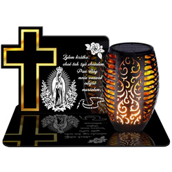 ZNICZ SOLARNY LED WIECZNY PODSTAWKA NA CMENTARZ GRÓB Krzyż EFEKT PŁOMIENIA