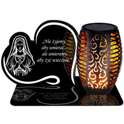 ZNICZ SOLARNY LED WIECZNY PODSTAWKA NA CMENTARZ GRÓB Serce EFEKT PŁOMIENIA