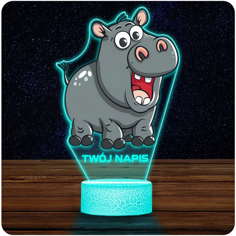 LAMPKA NOCNA LED 3D z imieniem HIPOPOTAM HIPCIO prezent dla dziecka URODZINY statuetka + pilot