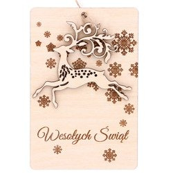 Drewniana kartka świąteczna na Boże Narodzenie