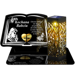 ZNICZ SOLARNY LED WIECZNY PODSTAWKA NA CMENTARZ GRÓB lampka Księga 3D DLA BABCI