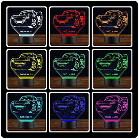 LAMPKA NOCNA LED ZYGZAK MCQUEEN AUTO 3D + PILOT prezent URODZINY statuetka