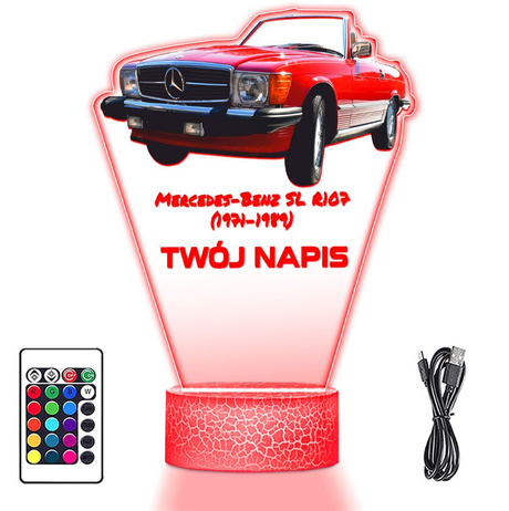 LAMPKA NOCNA LED 3D AUTO Mercedes-Benz SL R107 prezent dla dziecka URODZINY statuetka + pilot