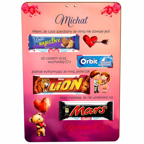 Prezent na Walentynki Tabliczka na Słodycze dla Niego Niej Słodki Upominek