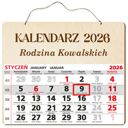 DREWNIANY KALENDARZ 2026 ŚCIENNY NA ŚCIANĘ PREZENT MAMY TATY NA ŚWIĘTĄ