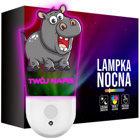 Lampka Nocna LED dla Dziecka HIPOPOTAM HIPCIO do kontaktu gniazdka CZUJNIK