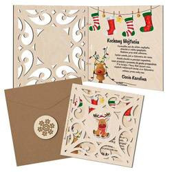 DREWNIANA KARTKA NA BOŻE NARODZENIE PREZENT