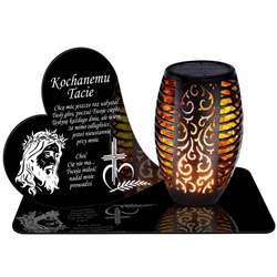 ZNICZ SOLARNY LED WIECZNY PODSTAWKA NA CMENTARZ GRÓB Serce EFEKT PŁOMIENIA