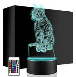 LAMPKA NOCNA LED KOT KOTEK ZWIERZĄTKO 3D + PILOT prezent URODZINY statuetka
