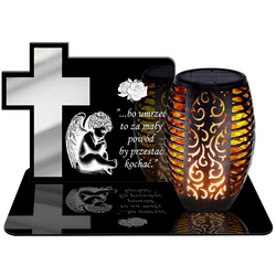 ZNICZ SOLARNY LED WIECZNY PODSTAWKA NA CMENTARZ GRÓB Krzyż EFEKT PŁOMIENIA