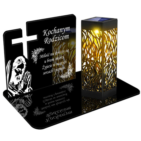 ZNICZ SOLARNY LED WIECZNY PODSTAWKA NA CMENTARZ GRÓB lampka Krzyż 3D DLA RODZICÓW