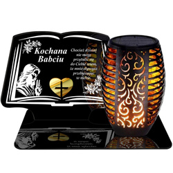 ZNICZ SOLARNY LED WIECZNY PODSTAWKA NA CMENTARZ GRÓB Księga EFEKT PŁOMIENIA DLA BABCI