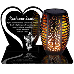 ZNICZ SOLARNY LED WIECZNY PODSTAWKA NA CMENTARZ GRÓB Serce EFEKT PŁOMIENIA DLA ŻONY