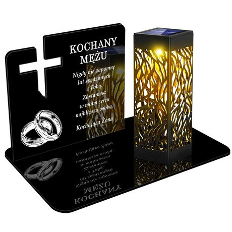 ZNICZ SOLARNY LED WIECZNY PODSTAWKA NA CMENTARZ GRÓB lampka Krzyż 3D DLA MĘŻA