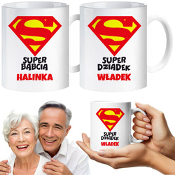PREZENT NA DZIEŃ BABCI I DZIADKA SUPER BABCIA DZIADEK ZESTAW KUBEK URODZINY 2szt