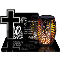 ZNICZ SOLARNY LED WIECZNY PODSTAWKA NA CMENTARZ GRÓB Krzyż EFEKT PŁOMIENIA DLA RODZICÓW