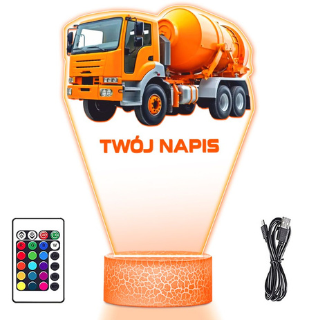 LAMPKA NOCNA LED 3D AUTO MAJSTRA BETONIARKA prezent dla dziecka URODZINY statuetka + pilot