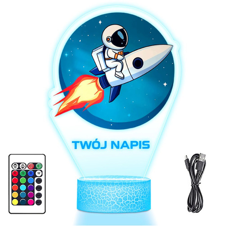 LAMPKA NOCNA LED 3D ASTRONAUTA RAKIETA prezent dziecka URODZINY statuetka