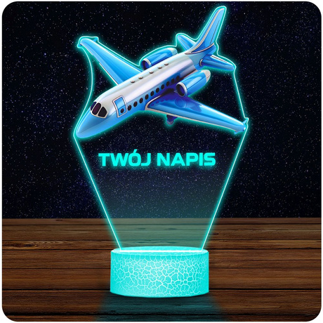 LAMPKA NOCNA LED 3D z imieniem SAMOLOT PASAŻERSKI prezent dla dziecka URODZINY statuetka + pilot