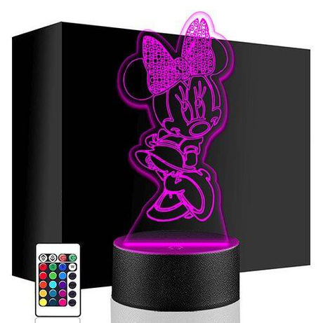 LAMPKA NOCNA LED MYSZKA MINNIE 3D + PILOT prezent URODZINY statuetka