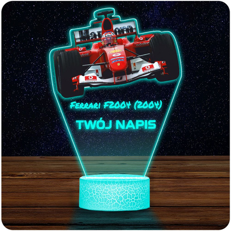 LAMPKA NOCNA LED 3D bolid Ferrari F2004 Formuła 1 prezent dla dziecka URODZINY statuetka + pilot