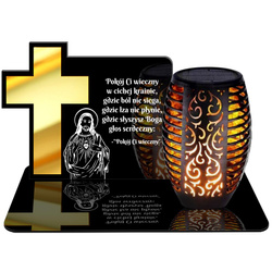 ZNICZ SOLARNY LED WIECZNY PODSTAWKA NA CMENTARZ GRÓB Krzyż EFEKT PŁOMIENIA