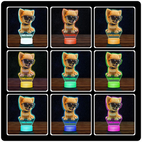 LAMPKA NOCNA LED 3D z imieniem PIESEK POMERANIN prezent dla dziecka URODZINY statuetka + pilot