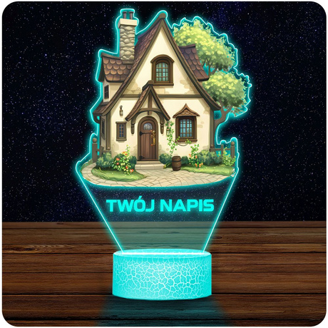 LAMPKA NOCNA LED 3D DOMEK CHATKA Z BAJKI prezent dla dziecka URODZINY statuetka + pilot