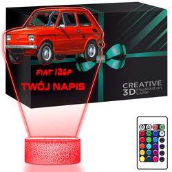 LAMPKA NOCNA LED 3D AUTO Fiat 126p prezent dla dziecka URODZINY statuetka + pilot