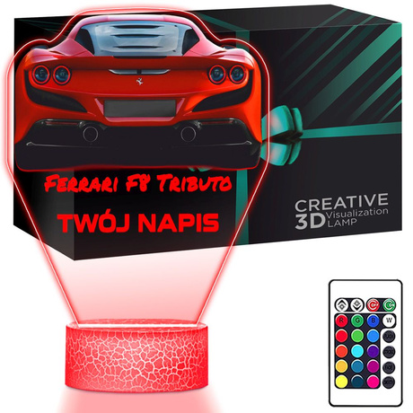 LAMPKA NOCNA LED 3D AUTO FERRARI F8 prezent dla dziecka URODZINY statuetka + pilot