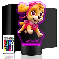 LAMPKA NOCNA LED Psi Patrol Skye Pies 3D + PILOT prezent dziecka URODZINY
