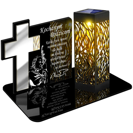 ZNICZ SOLARNY LED WIECZNY PODSTAWKA NA CMENTARZ GRÓB lampka Krzyż 3D DLA RODZICÓW