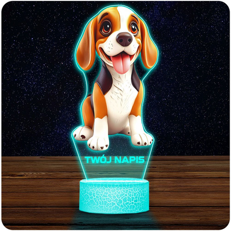 LAMPKA NOCNA LED 3D z imieniem PIES Beagle prezent dla dziecka URODZINY statuetka + pilot