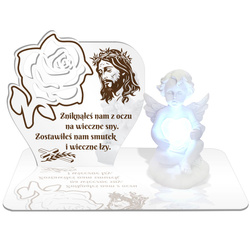 ZNICZ LED GRÓB Dziecka Córki Syna ANIOŁEK PODSTAWKA NA CMENTARZ BIAŁY ANIOŁ
