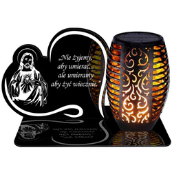 ZNICZ SOLARNY LED WIECZNY PODSTAWKA NA CMENTARZ GRÓB Serce EFEKT PŁOMIENIA