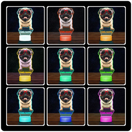 LAMPKA NOCNA LED 3D z imieniem PIESEK PIES MOPS prezent dla dziecka URODZINY statuetka + pilot