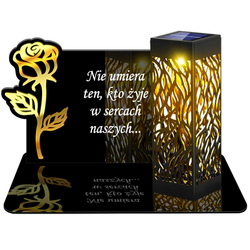 ZNICZ SOLARNY LED WIECZNY PODSTAWKA NA CMENTARZ GRÓB lampka Róża 3D