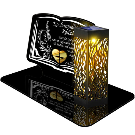 ZNICZ SOLARNY LED WIECZNY PODSTAWKA NA CMENTARZ GRÓB lampka Księga 3D DLA RODZICÓW