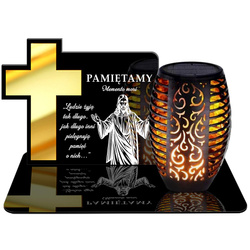 ZNICZ SOLARNY LED WIECZNY PODSTAWKA NA CMENTARZ GRÓB Krzyż EFEKT PŁOMIENIA