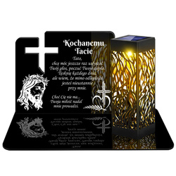 ZNICZ SOLARNY LED WIECZNY PODSTAWKA NA CMENTARZ GRÓB lampka Krzyż 3D DLA TATY