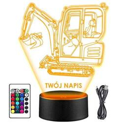 LAMPKA NOCNA LED MINI KOPARKA MASZYNA 3D + PILOT prezent URODZINY statuetka